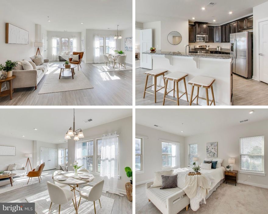 Welcome home to Paddock Pointe! Inside the entrance, discover a spacious and open floorplan with high ceilings, luxury vinyl plank flooring, and an abundance of natural light! The stunning modern kitchen boasts ample cabinet space, stainless steel appliances, and sleek granite countertops. With a wide island bar, the kitchen opens directly into the expansive living room and dining room, making the home ideal for everyday living or entertaining friends and family. On one side of the home, you’ll find the primary bedroom suite, boasting plush carpeting and two large closets, including one walk-in. The generously sized en suite bathroom features a wide double sink vanity and stylish step-in shower with a built-in seat. On the other side of the home, the second bedroom includes soft carpeting and ample closet space, plus a bonus den that could be a perfect nursery or home office. Here you will also find the second handsome full bathroom and in-unit laundry for the height of convenience. Step outside to enjoy the privacy of your covered balcony while sipping your morning coffee or unwinding after a long day.  Community amenities include reserved parking, ample visitor parking, elevator access, and beautifully landscaped common grounds, plus a dog park and trails.  Just minutes to Giant, Harris Teeter, Towne Centre at Laurel, Arundel Mills,  Merriweather Post Pavilion, Laurel Park, Maryland Live Casino, University of Maryland, and BWI Airport. Quick access to Route 1, BW Parkway, Patuxent Freeway, and I-95. Schedule a private tour of your beautiful new home today!