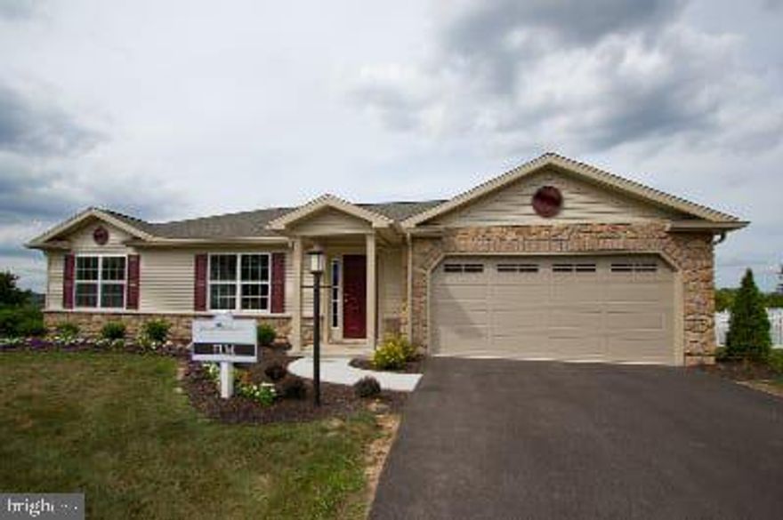 Experience Effortless One-Level Living with The Elm at Meadow Lane Farms. This home is to be built on any of our spacious lots. The Elm offers the perfect blend of comfort, functionality, and style in a beautifully designed 2-bedroom, 2-bath ranch floor plan. Step into an inviting open-concept layout enhanced by vaulted ceilings that span the kitchen, living room, and dining area, creating a bright and airy space ideal for everyday living and entertaining. At the heart of the home is the designer kitchen, featuring a Kitchen Upgrade Incentive with granite countertops, recessed and pendant lighting, solid maple wood cabinetry with soft-close doors and drawers, a 5-burner natural gas cooktop and stove, breakfast bar, and walk-in pantry. The spacious primary suite includes multiple closets, including a walk-in, and a private bath with a double vanity and 5-foot walk-in shower with seating. Across the home, the second bedroom is conveniently located next to a full guest bath, offering privacy and comfort for visitors. Off the kitchen, a flexible dining area or bonus space can be customized to your needs. Add the optional sunroom to expand your living area with abundant natural light, perfect as a breakfast nook or cozy sitting room. Glass sliding doors lead to the backyard patio, ideal for outdoor enjoyment. Additional highlights include a 2-car garage, efficient natural gas utilities, and energy-conscious design. Nestled on 185 acres of scenic farmland, Meadow Lane Farms offers walking paths that connect to Snitz Creek, Gloninger Woods Park, and the Rails to Trails network. Conveniently located near Routes 422 and 72, the community provides easy access to shopping, dining, and commutes to Harrisburg, Hershey, and Lancaster. Open House at Meadow Lane Farms, visit our sales office Hours- Saturday and Sunday 11am-4pm, Mon, Wed and Fri 1pm-4pm and by appointment.