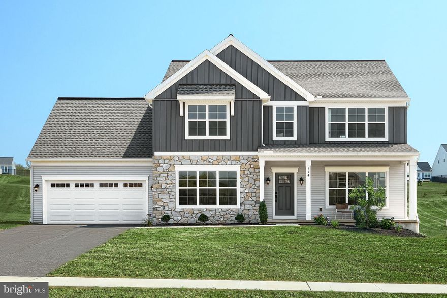 Welcome to this beautifully crafted home with timeless design and modern comfort. An inviting front porch sets the tone for the warmth & charm inside where you’ll find natural sunlight brightening throughout. 9’ ceilings add to this open, airy feel. The heart of the home boasts a cozy stone fireplace, open dining area, and a fully functional kitchen with stainless steel appliances, quartz countertops, stylish tile backsplash, large island and triple window above the sink. A versatile flex room offers endless possibilities- home office, playroom, or guest room since a full bath is also conveniently located on the first floor. Upstairs, the owner’s suite provides its own private bath with a wide double vanity and expansive walk-in closet. Just down the hall are 3 additional generous sized bedrooms, a full bath, and conveniently located laundry room. If entertaining outside, yard games, or even installing a pool were in your plans? You’re in luck! This 1/3 acre homesite has the perfect leveled yard for doing so!