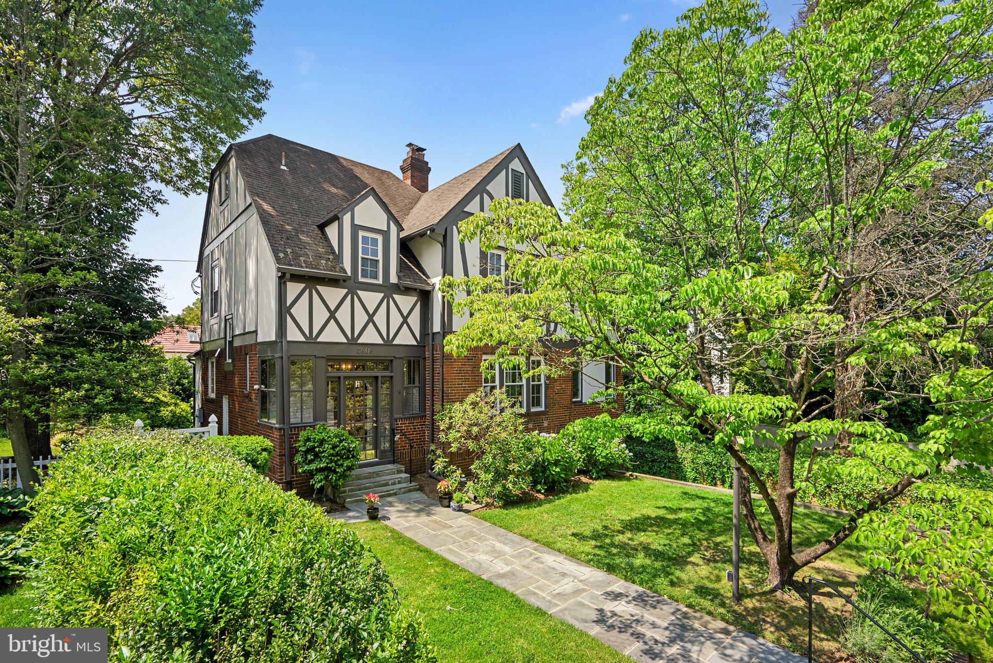 This light-filled, attractive Tudor has been tastefully updated by the current owners and offers an elegant floor plan. The main level provides a living room with wood-burning fireplace, dining room, family room, kitchen with island, powder room, and porch. On the second level, one finds a primary bedroom with en-suite bath and double closets, two additional bedrooms and a shared hall bath. The attic is finish and can be used as either a bedroom or home office. The lower level is fully finished and ideal for use as a family/media room, with a potential 5th bedroom, updated bath, laundry and garage access. Recent updates include all new windows, the installation of a custom garden shed, new zoned HVAC system (A/C in 2021 and furnace in 2018), and finished vestibule. Quality materials have been used throughout including bath fixtures by Waterworks and tile by Porcelanosa. The back garden is surrounded by mature trees and lovely hydrangeas. Brookville Market, La Ferme, and Chevy Chase Park are within walking distance and one is close to DC, downtown Bethesda, and the Beltway.