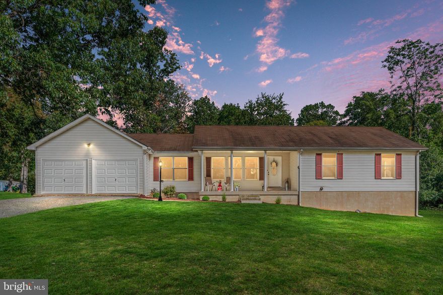 MAJOR PRICE ADJUSTMENT!  PUBLIC OPEN HOUSE SATURDAY NOV 4TH FROM 11-1PM!  If you have been waiting to see this one, now is the time to take advantage of the reduced price! One-of-a-kind opportunity!  Property offering the perfect peaceful space to live, work, and play!  Traditional Rancher home style offers fresh, professional updates.  Front entry is under the covered porch opening to living room with refinished hardwoods featuring double sided gas fireplace and leads to updated eat-in kitchen with ample cabinetry, granite counter tops, tiled backsplash, and brand-new stainless-steel appliance package.   Entertain the holiday crowd in the formal dining space with double sided gas fireplace.  Master bedroom has full bathroom and walk in closet with two additional bedrooms and full bathroom completing the main level.  Basement is made for play with open recreation/multi-purpose area with bar, additional bedroom, full bathroom and storage/utility/laundry room with walk out basement entrance.   Rear deck located off kitchen.  Two car attached garage with shelving.  Outdoors, the five partially wooded, explorable acres is stocked with two spacious detached garages to store equipment, create a workshop, and work the craft of your choosing!  All of this is quietly tucked away just minutes from I-81 and moments to Virginia.