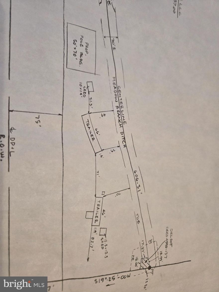 4.19 Acres +/- This Land is preliminary approved for a 50'×70' pole buding!!! Recently Surveyed currently, improved with two Single wide Mobile homes.  Both homes have thier own Addresses,  and Electric Meters, 36676 and 36682 BiState Blvd. Delmar Delaware. Here is a chance to add two rental properties to your portfolio.  Seller says sell, these long time rental properties are vacact and ready for immediate sale and occupancy!  One 1967 Singlewide 3 Bedrooms 1 bath home has sheetrock and was remodeled when seller purchased Ready to go, decent inside, and one 1989 Singlewide with 3 Bedrooms and 2 baths which could use some TLC/Cosmetics. Both homes are on the same septic system.  No Septic on file at DNREC.  There is a Deer stand in the northeest corner of the property, and also an Animal barn/Pony Shed approximately 100 feet behind second home.  Seller surveyed property to show there is room in the rear of the property to build a large Pole Building!  Buyers to do thier own dilligence with Sussex County P&Z, you will need your own Building plans to obtain permit for pole building! 
Seller has pumped septic twice in about a decade of ownership, has never had any other issues.
There are no permits or information relating to septic on file anywhere.  PROPERY IS BEING SOLD AS-IS Where-IS  Please include a Contingency Waiver Form with all Offers! 

Potential buyers cannot build under powerline easement but can have Horses, Livestock, Gardens, Ride Dirtbikes, 4x4's, and non permanent structures.
Only Sussex County Restrictions!