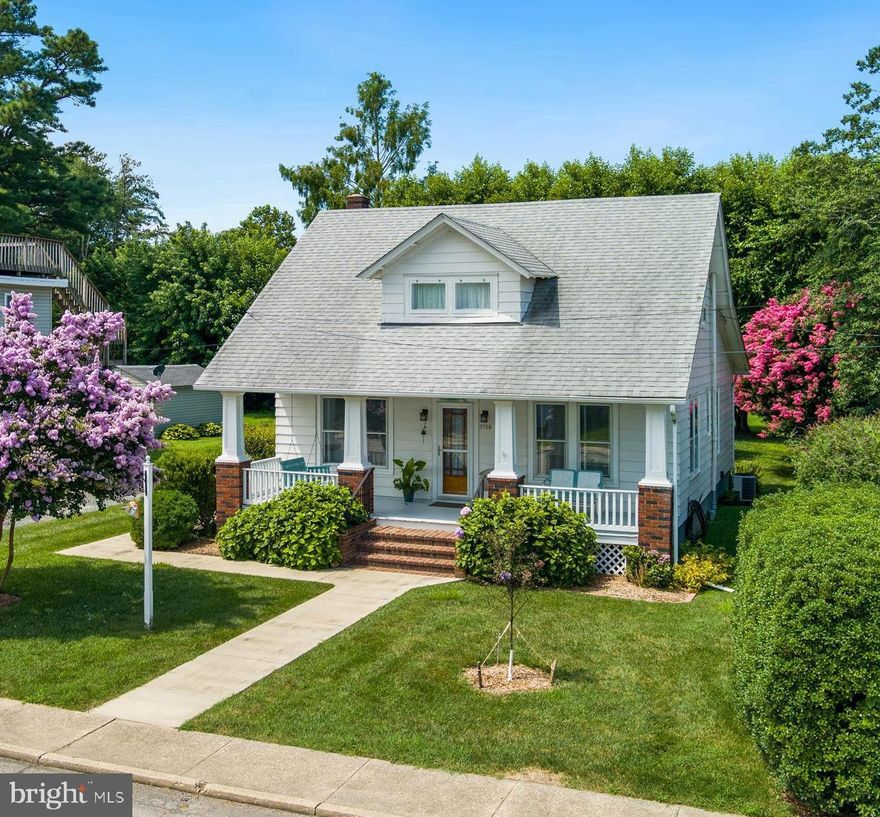Charming Craftsman style home in the heart of Rock Hall. 
Three bedrooms, two full baths, and a study, which could be additional sleeping space.  Large kitchen and spacious open living space with hardwood floors, and restored original wood frame windows throughout the home. Two bedrooms and one full bathroom downstairs. Upstairs there is a large bedroom, full bath, a study, and a large storage closet. Enjoy the beautiful outdoor space, large front porch with swinging chair, spacious shaded backyard, and a screened gazebo that is perfect for outdoor dinners. The updated shed/ workshop is the perfect space for small projects, or bike and kayak storage.  Within walking distance to marinas, restaurants, Main Street shops, public boat launches, and Ferry Park beach.  
Updates include central AC on the first level, tankless instant hot water heater, updated shed with electric, new range and range hood, and restored kitchen cabinets. All original wood frame windows, doors, and trim have been refurbished.