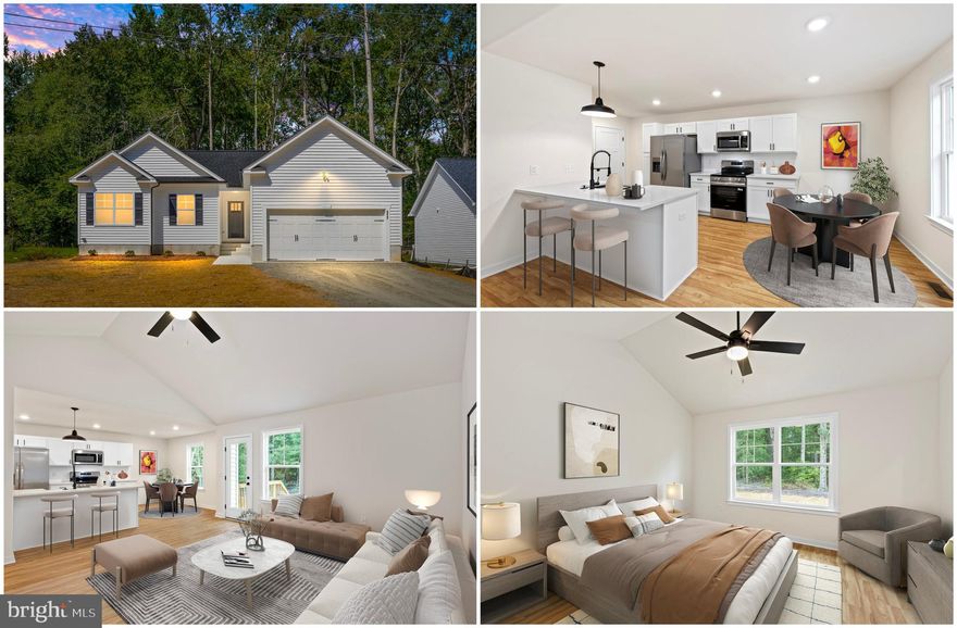 DISCOVER THE CHARM OF THIS BRAND-NEW RANCH-STYLE HOME IN THE  PLACID BAY NEIGHBORHOOD. COMPLETED IN 2025, THIS HOME HAS AN INVITING OPEN FLOOR PLAN, PERFECT FOR MODERN LIVING. STEP INSIDE TO FIND THREE SPACIOUS BEDROOMS AND TWO FULL BATHROOMS, FEATURING UPGRADED COUNTERTOPS AND A LUXURIOUS WALK-IN SHOWER IN THE PRIMARY BATH. THE HEART OF THE HOME IS THE COMBINATION KITCHEN AND DINING AREA, EQUIPPED WITH STAINLESS STEEL APPLIANCES, INCLUDING A BUILT-IN MICROWAVE AND DISHWASHER, MAKING MEAL PREP A DELIGHT. ENJOY THE TRANQUILITY OF A 0.24-ACRE LOT THAT BACKS TO LUSH TREES, PROVIDING A PEACEFUL RETREAT. OUTDOOR LIVING IS ENHANCED WITH A WELCOMING PORCH AND 10’X 12’ DECK, IDEAL FOR GATHERINGS OR QUIET EVENINGS. THE ATTACHED GARAGE OFFERS PARKING CONVENIENCE WITH INSIDE ACCESS, COMPLEMENTED BY AMPLE DRIVEWAY SPACE. LOCATED NEAR LOCAL AMENITIES, THIS HOME IS A PERFECT BLEND OF COMFORT AND ACCESSIBILITY, MAKING IT AN IDEAL PLACE TO CREATE LASTING MEMORIES. EXPERIENCE THE WARMTH AND JOY OF HOME IN THIS EXCEPTIONAL PROPERTY!