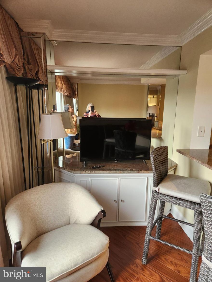 Discover this charming unit which is a perfect blend of comfort and convenience.  Absolutely charming,  it is a a designer furnished apartment ready for move-in now.  It is a jr. one bedroom overlooking the  FBI with views of the Washington Monument, Pennsylvania Ave,  and  museums.  The  large terrace is just  great for those beautiful nights to dine al fresco.  The open floor plan includes an updated kitchen with
breakfast bar, granite countertops, new lighting etc.  Washer/dryer is in unit.  The Community has a fabulous  top deck with swimming pool,  garden, grills, tables and chairs.  The metro is at your door step, plus you are close to restaurants, coffee shops, etc.  Just a great place to live

.