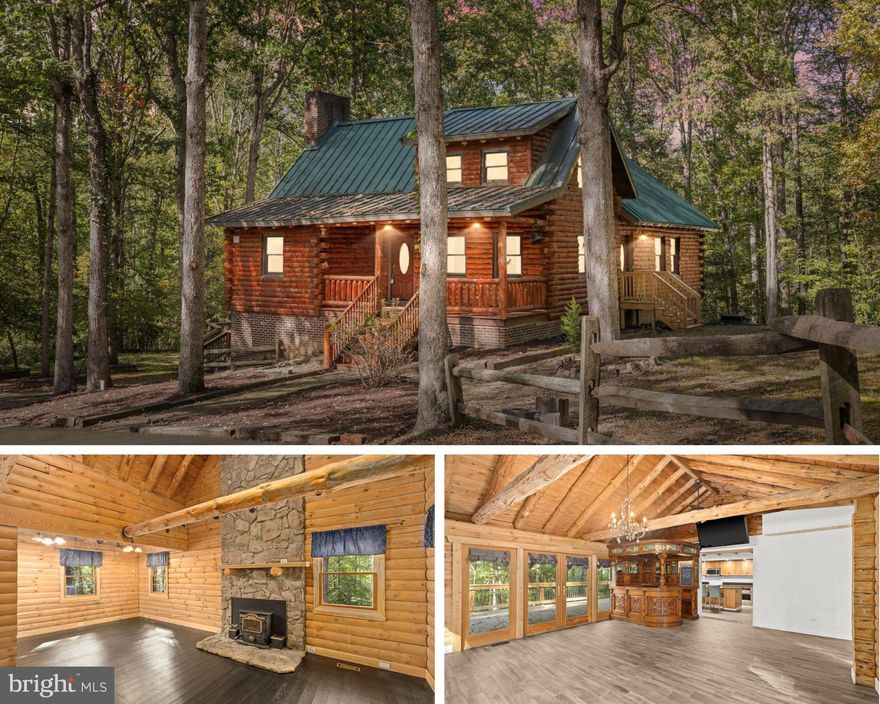 If you’ve been searching for the rare combination of a true log home, acreage, and proximity to town—your wait is over! Welcome to 12905 Spotswood Furnace Road, where rustic craftsmanship, modern updates, and peaceful living meet—just minutes from Route 3 and Downtown Fredericksburg. Tucked beyond a gated entrance on more than 8 wooded acres bordered by Mott’s Run Creek, this one-of-a-kind property delivers total privacy and an authentic connection to nature. A fully paved circular driveway leads you past mature trees and native landscaping to the home’s picturesque hilltop setting,. One of the property’s most valuable features is the incredible 30 × 50-foot workshop — a true showstopper for hobbyists, professionals, and car enthusiasts alike. This heated, powered building includes its own electric meter, a climate-controlled office, wood/coal furnace, 10,000-lb two-post car lift, 14-foot ceilings, and loft storage. The paved driveway allows for generous parking, including room for guests or a motorhome. Whether you’re running a business & need storage, restoring vehicles, or crafting your next project, this space is designed to inspire. The three-bedroom, three-bath log home spans approximately 2,800 square feet across three finished levels and has been lovingly maintained with thoughtful upgrades, including freshly stained exterior logs, a new well pump and well line, and a newer electric water heater. Inside, every detail speaks of craftsmanship and comfort—from exposed beams and five-inch hardwood floors to the stunning 30-foot floor-to-ceiling stone fireplace. The home’s high thermal mass log construction helps it stay cool during the day and comfortable at night. The open-concept kitchen showcases hickory cabinetry, granite countertops, a spacious island, and a dedicated pantry, while the nearby Irish-pub-style entertainment space makes gatherings unforgettable. Upstairs, the primary suite overlooks the wooded backdrop and includes a private bath, while multiple flex spaces and a loft offer endless possibilities for bedrooms, an office, or a studio. Step outside to an entertainer’s dream: a large composite deck with a cedar and metal-roofed dining area, a cozy stone and wood firepit, fenced yard, garden shed, and two 40-foot shipping containers for storage. All this—just 5 minutes to shopping and dining along Route 3, 10 minutes to I-95, and 15 minutes to Downtown Fredericksburg—proves that tranquility and convenience can coexist. Acreage this close to town is always very hard to find—especially paired with the warmth, character, and craftsmanship of a genuine log home. Come experience this one of a kind property for yourself!