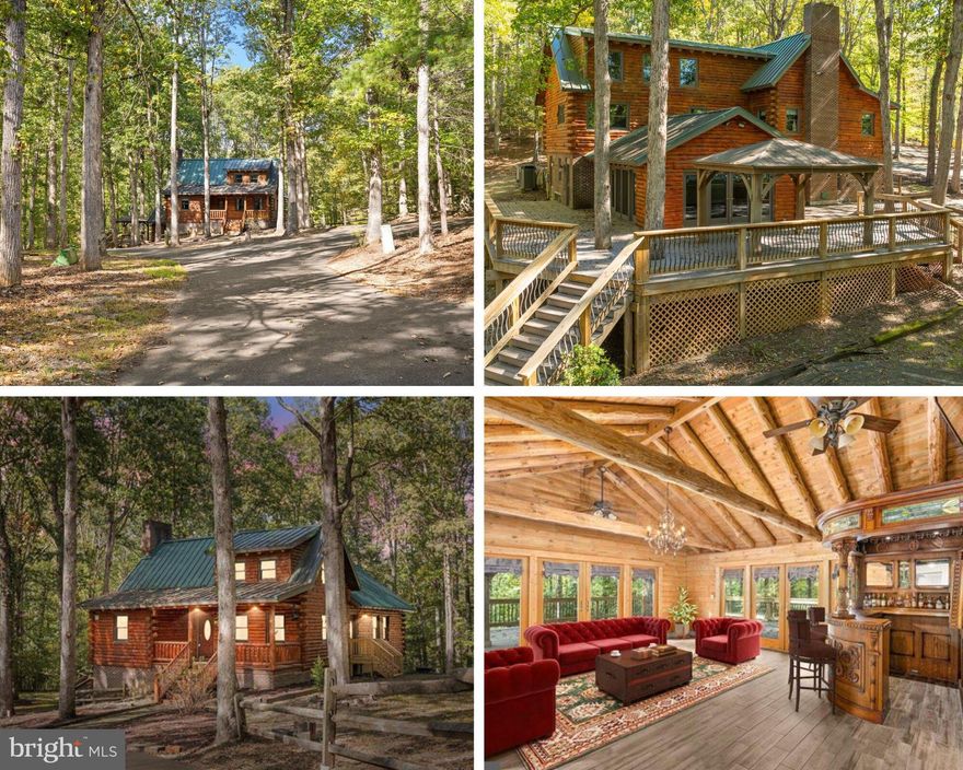 A true log home on acreage with a fully equipped 30 × 50 workshop just minutes from Fredericksburg is a rare find, and 12905 Spotswood Furnace Road offers exactly that combination of privacy, functionality, and convenience. Set on more than 8 wooded acres bordered by Mott’s Run Creek, this property delivers a peaceful, private setting while still being just minutes from Route 3, I-95, shopping, dining, and Downtown Fredericksburg. A gated entrance and paved circular driveway lead to the home’s hilltop setting surrounded by mature trees and natural landscape, creating a setting that feels private, established, and connected to nature. One of the most valuable and unique features of this property is the incredible 30 × 50 workshop. This heated and powered building includes its own electric meter, a climate-controlled office, wood/coal furnace, 14-foot ceilings, loft storage, and a 10,000-lb two-post car lift (can be removed if desired). The paved driveway provides ample parking and easy access for equipment, vehicles, trailers, or a motorhome. Whether you are a car enthusiast, contractor, woodworker, hobbyist, or need space for a home business, this building is an incredible asset that would be very difficult and expensive to replicate today. The three-bedroom, three-bath log home offers approximately 2,800 finished square feet across three levels and showcases the warmth, craftsmanship, and character that only a true log home can provide. Inside, you’ll find exposed beams, wide plank hardwood floors, and a dramatic 30-foot floor-to-ceiling stone fireplace that anchors the main living space. The open kitchen features hickory cabinetry, granite countertops, a large island, and pantry space, while the nearby Irish-pub-style entertainment space creates a one-of-a-kind area that is perfect for gatherings and entertaining. Upstairs, the primary suite overlooks the wooded property and includes a private bath, while additional loft and flex spaces provide options for bedrooms, office space, studio, or hobby rooms. The finished lower level adds even more flexible living space. Outdoor living is just as inviting with a large composite deck, a covered cedar and metal-roof dining area, a stone and wood firepit, fenced yard area, garden shed, and two 40-foot shipping containers that provide substantial additional storage. Properties that offer acreage, privacy, a true log home, and a fully equipped workshop this close to Fredericksburg are extremely hard to find. This property offers a unique combination of lifestyle, land, workspace, and location that is difficult to replicate at this price point.