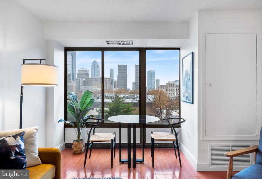 Rarely available studio at Cityview condos, your urban oasis in the heart of Philadelphia's vibrant Art Museum area. 

As you step into your new home, you'll be greeted by an awe-inspiring view that stretches across the cityscape and offers a front-row seat to the lush tree-lined streets of the Art Museum and iconic Benjamin Franklin Parkway. Inside the condo, you will discover an open-concept layout, maximizing the space with abundant natural light. The space is elevated with hardwood floors, new light fixtures, and a fresh coat of paint. The sleek kitchen is equipped with modern appliances, even a dishwasher, and the living area offers room for relaxing and dining. A well-appointed bathroom with contemporary fixtures and ample storage, including a reach-in closet. Dogs and cats are welcome. 

Cityview offers an array of luxurious high-rise amenities and a fully equipped gym. The heated lap pool and serene outdoor spaces provide a genuine escape from the city atmosphere. Enjoy the convenient same-floor app-operated laundry facility and a 24/7 staffed security desk for safety and peace of mind.

 Situated in the vibrant Art Museum neighborhood of Philadelphia, it's a haven for urban living enthusiasts. Enjoy leisurely breaks and scenic strolls along Kelly Drive, with easy access to museums, bars, restaurants, coffee shops, transportation options, convenient shopping for a Target or Whole Foods run, and so much more.