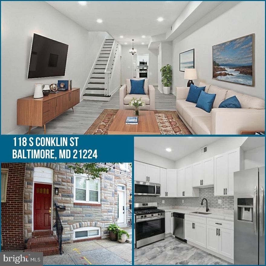 Welcome Home! Beautifully renovated townhome in Highlandtown is now ready for sale! This 2-bed, 2-full, and 2-half bath home has everything you'd expect in a recent renovation. Luxury vinyl plank flooring, fresh paint, and a large open concept on the main level. Recessed lighting shines from above, illuminating your 9-foot ceilings and making the space feel significantly larger. New Stainless Steel appliances, 42-inch cabinets, and custom glass backsplash in the kitchen. Upstairs, you will find an owner's suite with an attached bath and another bedroom with its own private hall bath. All bathrooms have been remodeled with ceramic tile, stone-topped vanities, and new fixtures. In the lower level, you will find a clean, unfinished basement, housing your central HVAC system, water heater, and space for storage. The rear yard is a concrete patio area, perfect for a fire pit or play set. Excellent location, close to Patterson Park, awesome restaurants, and shopping plazas. Schedule a showing TODAY!