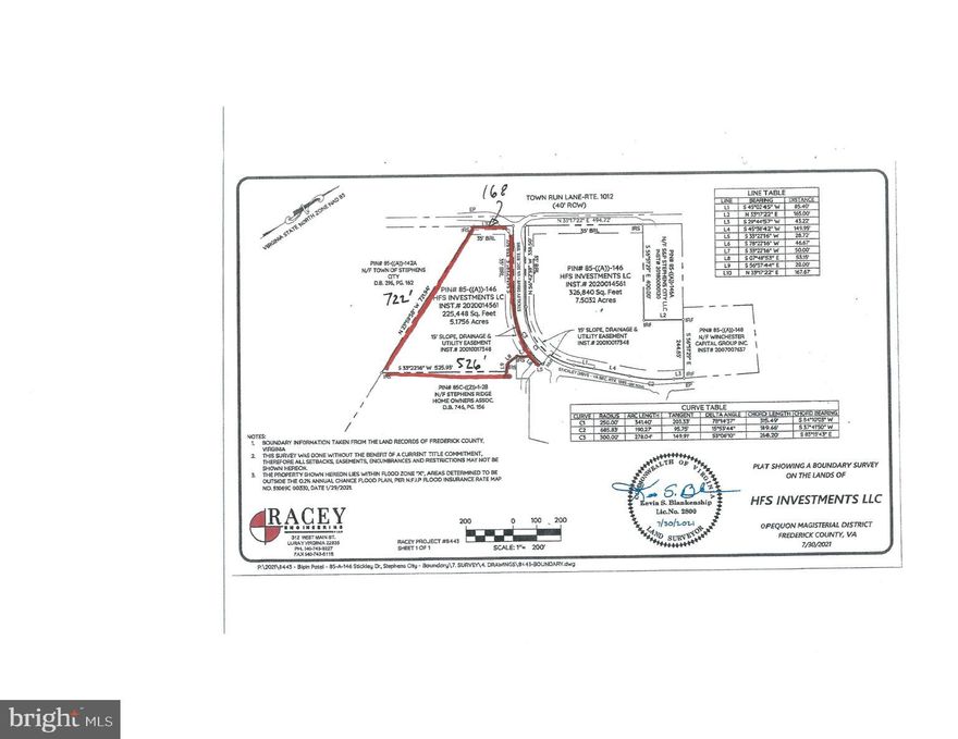 Commercial site in Stephens City, VA zoned B-2.  Located at the intersection of Stickley Drive and Town Run Lane.  The land area is 5.18 acres.  Features include available water, sewer, and natural gas.  Great location, visibility, exposure, I-81 access, and signage opportunities.  Ideal uses include retail, fast food, coffee, convenience stores, auto parts, self-storage units, and so on.  Priced at $875,000.00. See attached plat.