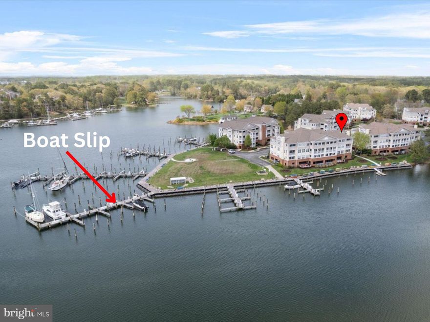 TOP FLOOR OF THE 800 BUILDING is a highly sought after address! Welcome to Oyster Bay condominium in Solomons. This luxurious two level condominium has spectacular views of Back Creek and Solomons. The unit has been recently updated, barely used. Gorgeous tile, hand-scraped finish engineered flooring, new carpet is just the beginning of the updates. The kitchen has been completely remodeled with new cabinetry, countertops, fixtures and appliances. The primary suite is perfect with tray ceilings, dual walk-in closets, a large bath with custom tiled and glass enclosure shower that has been beautifully updated. You will love the vaulted ceilings, gas fireplace, balcony and more. Various other updates include lighting, paint colors, vanities, blinds, ceiling fans and more. The large boat slip F8 is ready for your boat and includes a dock box at the slip. Covered parking space + private storage area also conveys with the sale.  Take the boat out for a cruise, launch your kayak or SUP, play pickleball and tennis, have a great lifestyle at Oyster Bay!!