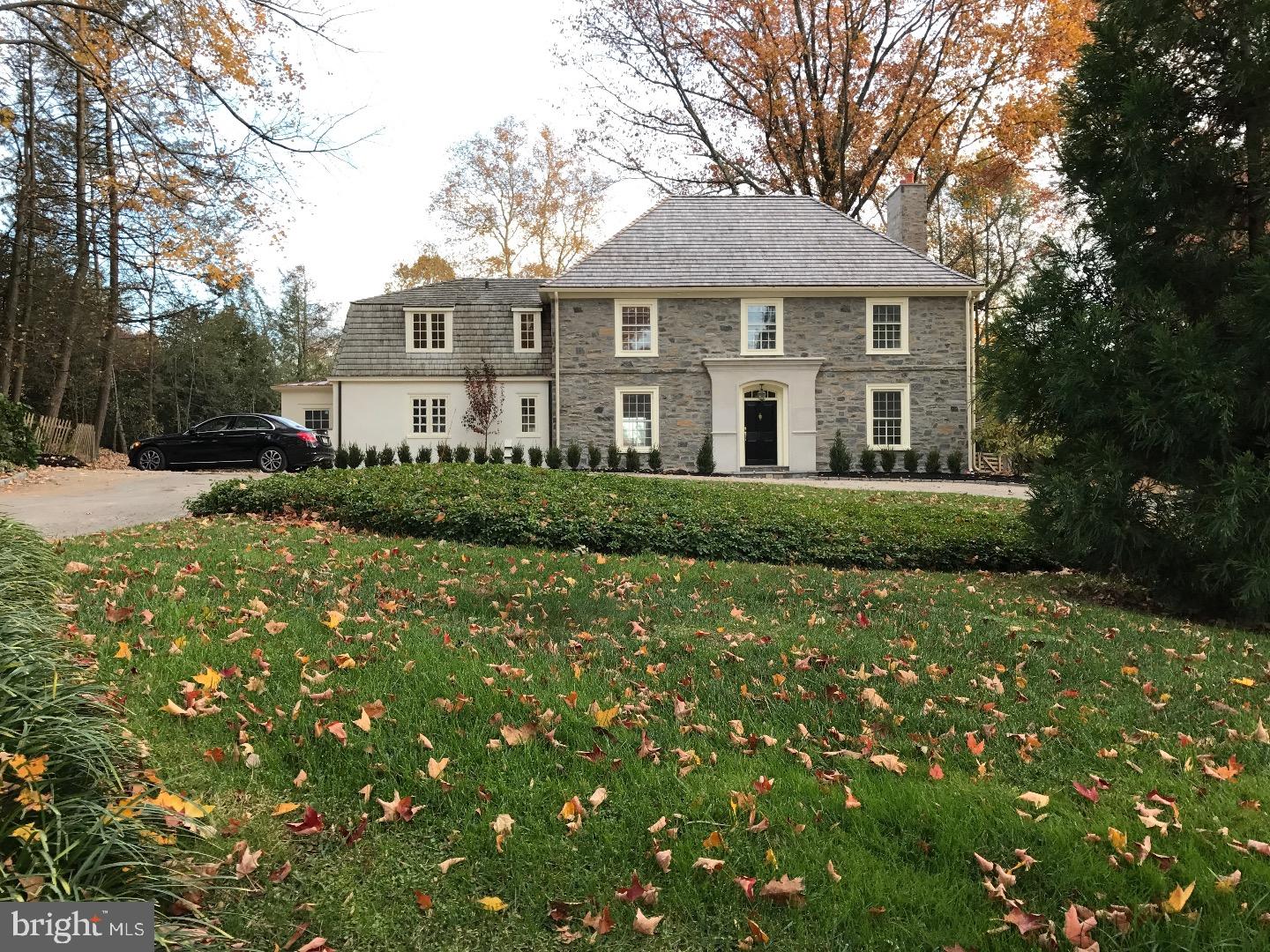 On beautiful Mulberry Lane sits this newly renovated French colonial awaiting decorator finishes. Home has been lovingly updated with additions of the following: a detached 2 car garage with apartment, new bathrooms throughout, his and her bathrooms in the Master Suite, Laundry room on second floor, fresh paint and large family room all while maintaining a lower tax base. This home is close to Gladwyne Village and has a private setting and large circular driveway with limestone entry surround. House square footage incorrect.