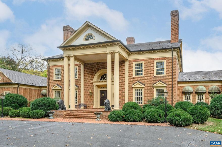 Offered for the first time, this illustrious estate sits privately nestled within an 11-acre expanse in Staunton. A circular driveway introduces a meticulously crafted residence, ensconced by a main gate, fencing, and mature trees. This well-balanced home features 4 bedrooms and 6.5 bathrooms, with an unwavering commitment to precision and detail. Elegant rooms reveal ornate moldings, intricate trim, lovely ceiling medallions, and inviting fireplaces. The marble foyer, anchored by a magnificent staircase and a soaring ceiling, serves as a gateway to formal dining and living rooms. Beyond is the family room with a coffered ceiling, a sunroom, an inviting eat-in kitchen, and a handsome home office with fiber internet. The primary bedroom suite boasts dual bathrooms, each with walk-in closet. The second floor has three ensuite bedrooms, a sitting room with covered balcony, and a discreet secondary staircase. A separate structure provides four additional garage bays and a workshop. The landscaped grounds include a rear brick patio, a charming brick fountain, and various tranquil spaces for gardening, reading, and quiet contemplation.,Wood Cabinets,Fireplace in Bedroom,Fireplace in Dining Room,Fireplace in Family Room,Fireplace in Home Office,Fireplace in Living Room,Fireplace in Master Bedroom