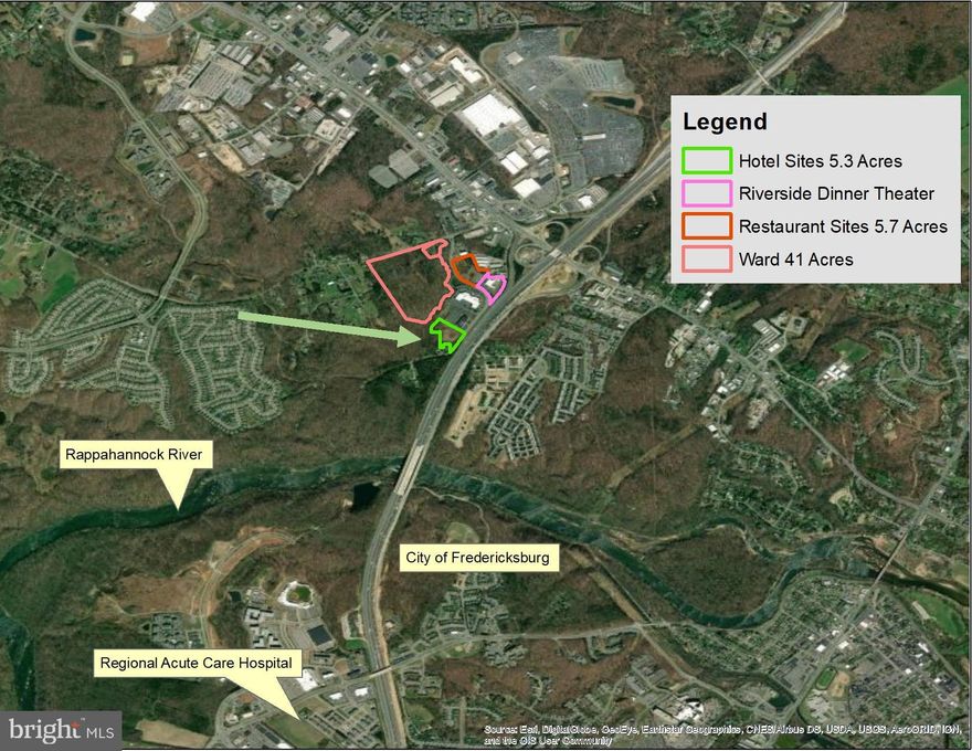 The BEST hotel site for the Stafford-Fredericksburg Region.   Property is highly visible to I-95 and is nestled at the Warrenton Road, Route 17 Interchange with I-95.   Very accessible, and VISIBLE to I-95.   GREATEST attribute is that this hotel site is NOT on the Route 17 strip.  This hotel site is in an ENCLAVE, an area which is separate and apart from the Route 17 strip.  This ENCLAVE is defined geographically by Riverside Parkway which is a state road which terminates less than a half mile from the hotel site.  The traffic county is low at 1,400 ADT.  That is one of the reasons the area has a LOW CRIME rate, is ATTRACTIVE.  This is a DESTINATION LOCATION.   Owner seeks a quality hotel or perhaps two hotels on the 5.3 acres next to a class A office building.  The Owner requires any hotel flag/brand meet approval of the Owner.