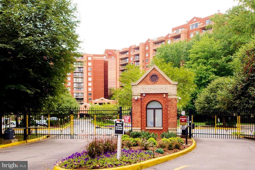 Top floor, south-facing 2BR/1BA condo (888 sq ft)  is one of the sunniest units at the Renaissance. Sweeping panorama of trees and soaring birds greet you each time you walk in the door. Top floor has nine-foot ceilings that adds to the airiness--only the top two floors have this extra 1 foot of ceiling height. Wood-burning fireplace is perfect for winter coziness. Kitchen is well equipped with SS appliances, new refrigerator, granite countertops and marble floors. Wood flooring in the LR, DR and hallway, brand new carpeting in the two BRs. Unit to be painted in the next week and doors in primary BR re-installed.  Beautiful views from the large 100 sq ft balcony with bricked-in privacy and full balcony storage closet. World-class amenities with year-round pool and tennis; 24/7 monitored security from main lobby;  reception desk; gated; 21+ wooded acres; 24/7 fitness center; free shuttle to WFC metro; club room; business center; much more. Come see!