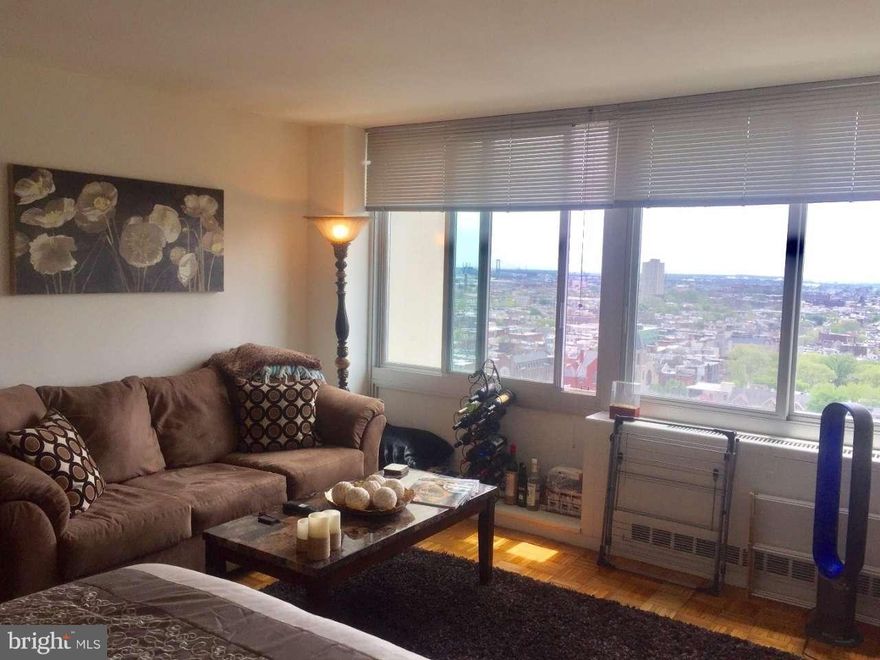 Sun-soaked studio on a high floor of the Hopkinson House! Studio on a high floor of the Hopkinson House with panoramic southern views and excellent natural light, wood floors throughout, an open kitchen, and a walk-in dressing area and bathroom with shower/tub. Residents of Hopkinson House enjoy a seasonal rooftop pool, 24 hour doorman, on-site convenience store, concierge, and valet parking for an additional fee. Hopkinson House is located in the historic Society Hill neighborhood of Philadelphia facing Washington Square. Many of the city's finest museums, cultural institutions, theaters and restaurants are only a short walk away.