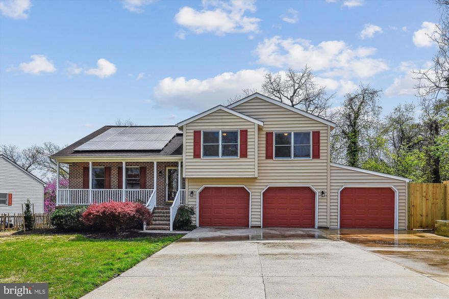 Don’t let this one slip by! This spacious 3-bedroom, 3 full-bath home features a rare 4-car garage and a generous driveway that can accommodate up to 5 more vehicles. Inside, you’ll find vaulted ceilings in the living room and beautiful hardwood floors on both the main and upper levels. The lower-level rec room is perfect for entertaining, complete with a wet bar and built-in fridge. Enjoy outdoor living with two large decks—one on each level—and low-maintenance exterior finishes. Conveniently located in a prime commuter area with no HOA! Energy savings are a big bonus here: the home comes with leased solar panels for just $88/month (fixed & will never go up!), which covers your entire electric bill—that’s right, monthly electric usage is zero! Plus, the solar company takes care of all system maintenance, and you’ll even receive an annual refund from BGE for any excess energy (typically in April). Shown by appointment only.