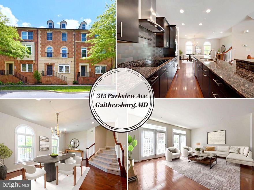 Welcome to 315 Parkview Avenue. Have you been dreaming of living in the highly sought after Parklands Community? Where you are seconds from 270 and only minutes to the Kentlands, AstraZeneca and more? Have you been looking for a stunning 2400+ sq ft, modern and updated retreat featuring new carpet, new paint, an oversized walk-in shower and the perfect layout? If so, this is the home for you! The moment you arrive you will appreciate the home's highly desirable location in the Parklands. Once inside, a perfectly placed large rec/office space and half bath is found. Down the hall, the oversized garage is sure to delight. As you ascend to the second level the 12 ft island with custom finishes is sure to catch your eye! The gourmet kitchen offers timeless granite, a brand-new cooktop, a custom backsplash, a stainless range hood, never-ending cabinetry and counter space and a walk-in pantry dreams are made of! It's the perfect place for chefs to cook the day away and not lose a moment with loved ones thanks to the open concept layout. The  living room offers a multitude of layout options for every type of furniture/tv placement as well as access to a deck for outdoor enthusiasts. The other side of the second level delights with stunning arched windows, a designated room for dining and a half bath.The eye-catching wide and curving staircase beckons you to the third level, where the upstairs washer and dryer are located, two generously sized secondary bedrooms (one with custom wainscoting!) a vast and modern guest bathroom and the owner's suite. The owner's suite is truly second to none; it is expansive, offers two walk-in closets and an en-suite you'll never want to leave. The walk-in shower is endless and boasts timeless tiles, two shower seats and dual shower heads. If you've been dreaming of the perfect home in a priceless location, this is the home for you. Community center, pool and gym!!  Schedule your tour today. Close to NIST, 270, 355, Marc Train, Kentlands, AstraZeneca, Seneca Creek Park, endless shopping and so much more!!! *Virtually Staged*