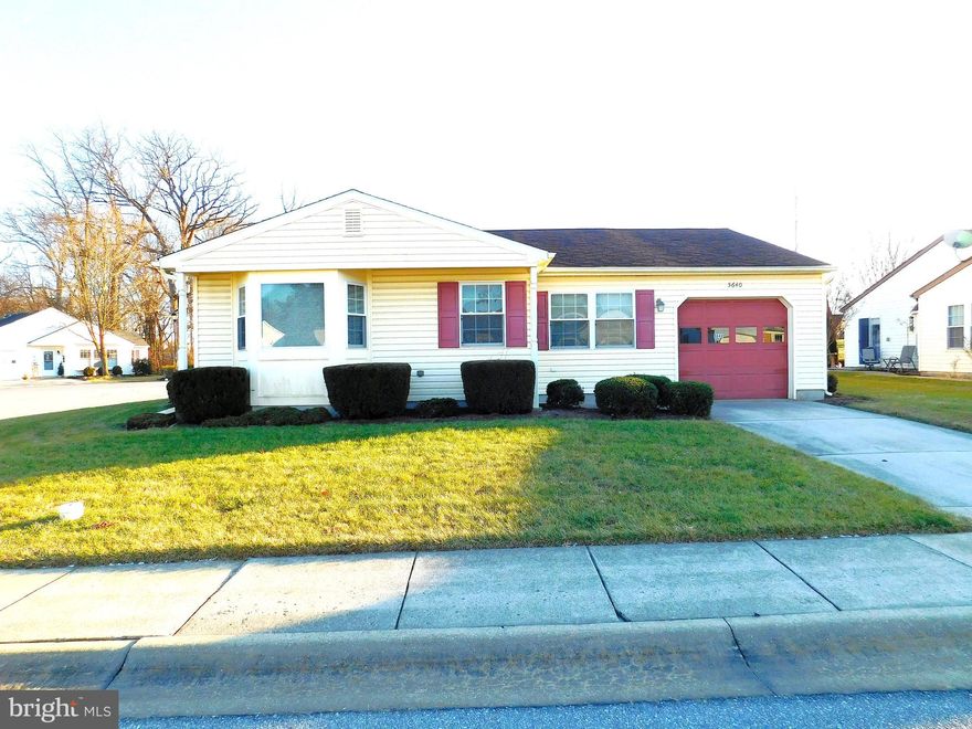 2 bedroom, 1.5 bath Canterbury Model SINGLE FAMILY HOME.  This home is unique and beautiful.  Home has a living room, dining room combo with  a bay window, kitchen with kitchen table space, 2 spacious bedrooms  and a bright beautiful sunroom, family room, multi purpose room addition.  Stackable washer and dryer, 1 car garage, nicely landscaped on a corner lot!  This home has been well maintained and is ready to move right in! An absolute must see!  Crestwood Village is a 55 plus community, Village has walking paths, Clubhouse with amenities, a gym, card room, pool tables, computers, library and more!  Outdoor heated pool, shuffle board, putt putt golf, tennis courts and a patio for your enjoyment.  Your new home is waiting, come and see!  Great home, great price!