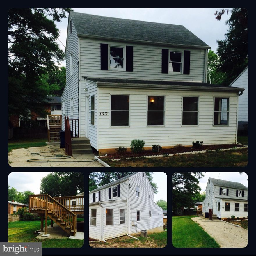 Back on the market...Buyer's financing fell through.  Cozy Two level Single Family Home!  Ideal for a first time home buyer! Nicely Renovated, fresh paint, updated baths, brand new kitchen cabinets, stainless steel appliances & Large Brand new deck to enjoy summer days!  Covered front porch could be used as a sun-room.  Convenient location minutes to National Harbor, Tanger Outlets and beltway!