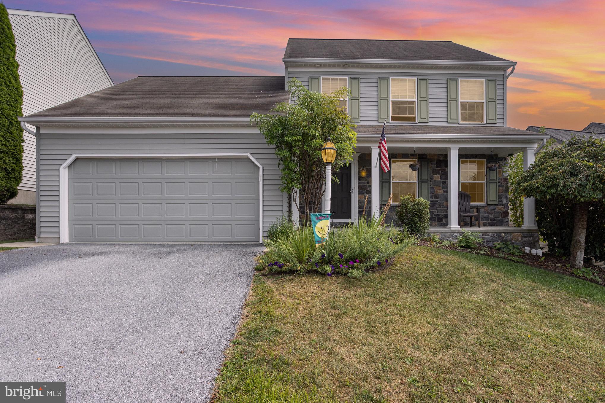 Welcome to Baron’s Ridge! This beautifully maintained EG Stoltzfus-built 2-story home features a full front porch and stunning stone façade, offering timeless curb appeal. Inside, the formal dining room sets the stage for gatherings, while the spacious kitchen with island comes fully equipped—all appliances convey. The inviting living room is anchored by a gorgeous stone fireplace, creating a warm and cozy focal point.
Upstairs, you’ll find 3 generously sized bedrooms and 2.5 baths, including a comfortable primary suite. The unfinished basement with Superior Walls is ready for your personal touch—whether you dream of a rec room, home gym, or extra living space.
Enjoy relaxing on the back cement patio, cozying up by the gas fireplace, and the convenience of a 2-car garage. Move-in ready and lovingly maintained, this home is ideally located near schools, shopping, and just 20 minutes from Lancaster.