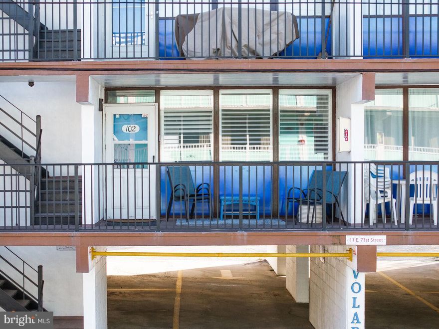 Welcome to the Volare, Midtown Ocean-Block!!   This well cared for retreat offers 3 bedrooms, 2 full updated bathrooms, vinyl plank flooring and many other updates.  Many popular entertainment and restaurant locations are within a 10 minute walk    The Volare is a well-managed, financially strong, easily maintained building with only 12 unit's total.  Unit 102 offers two covered parking spaces with additional street parking often available.    Leasing is allowed and the building is pet friendly for unit owners. 
The utilities and water stay on year-round.   Enjoy the relaxing balcony and your close walk to the beach.  
A parking area storage-bin helps keep your beach items close at hand.   This fully furnished Ocean Block Condo has great amenities and potential for fun to share!  This roomy unit will accommodate visits with friends and family as well as being able to accommodate larger groups if you use the property as a rental! The current owners have always found the 71st St beach to be one of the least crowded in OC and the lack of high rises keeps the sun on the beach a little longer!  The mid-town area of OC makes it convenient with access to restaurants, groceries, and general shopping needs. Bring your beach attire and be prepared for the fun you find in this part of Ocean City!

Two assigned parking spaces are located directly under the building and provide welcome shade and protection from the weather when you are loading or unloading your “stuff.” There is also a storage bin available with the unit adjacent to the parking spaces. The first-floor unit makes the stairs as easy as possible.

The HVAC unit is under five years old; the bathrooms are two years old as all the flooring in the shared spaces are luxury vinyl planks.

The 12-unit building is self-managed by the very capable owner's association, which maintains great standing with annual condominium fees. Additionally, both the reserve study and the fee rates are very reasonable.