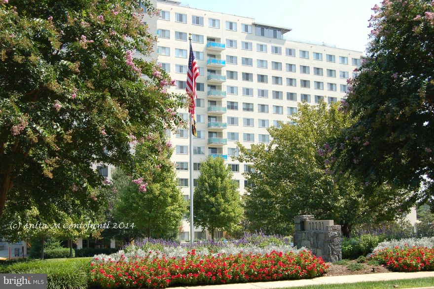 Huge apartment with tree-top balcony overlooking park, wood floors, walk-in closet.  Rent includes all utilities, GARAGE parking and access to all of the building amenities including pool, party rooms, and fitness center.  Walk to metro and Grocery store.  Easy access to Rock Creek Park and Bethesda Trolly Trail.  Avail July 1  $40 App, NO MOVE-IN FEE.  $1,495 without Garage.