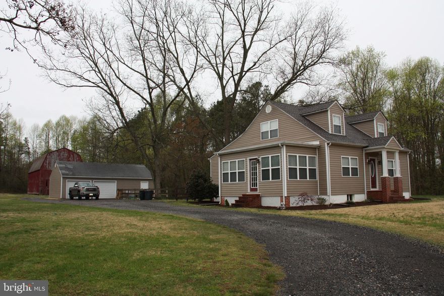Charming Cape cod on over 18 Acres.  Twelve acres tillable.  Perfect for Horses or Farming.  Great commuting location for Pax River.  Huge Tobacco Barn on Property.  Detached Garage/Workshop.  Possible Farmette, Horses, Chickens, Goats.  Enjoy Country Living at its finest.  Eligible for 100% Financing thru USDA Rural Development (If Qualified)