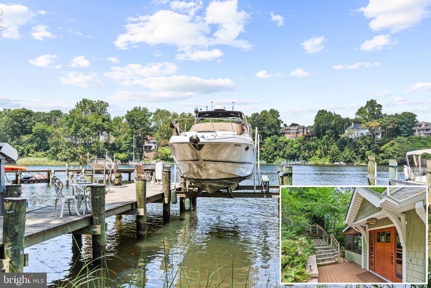 Tucked within the sought-after gated waterfront community of Epping Forest, this charming Craftsman-style home pairs a serene, elevated setting with exceptional water access at the mouth of Clements Creek and the Severn River. The private sandy beach and deep-water pier with 12,000-lb boat lift create an ideal launching point for boating, paddleboarding, and exploring Annapolis waterways while embracing the quintessential Annapolitan lifestyle.

Situated on a peaceful 0.39-acre homesite surrounded by trees, woods, and water views, the beautifully renovated residence offers over 2,800 square feet across three finished levels with 4 bedrooms and 4 full baths. A welcoming stone stairway and thoughtfully designed landscaping lead to an interior filled with natural light, open living spaces, and timeless craftsmanship. The kitchen, dining area, and living room with fireplace flow seamlessly to a screened porch and deck—perfect for alfresco dining and relaxing among the treetops.

The main level features a spacious bedroom with sitting area and hall bath, ideal for convenient single-level living. Upstairs, a dramatic landing with soaring ceilings and private balcony connects two ensuite bedrooms, including the primary suite showcasing treetop views and glimpses of the water, complemented by dual vanities and a custom tiled walk-in shower.

The walk-out lower level expands the home’s versatility with a family room with fireplace, additional bedroom, full bath, home office or flex space, generous storage, and private patio—providing comfortable accommodations for guests and everyday living alike.

Exclusive Epping Forest Gated Community offers fabulous amenities including the clubhouse with waterside bar and grill, deep-water marina, sandy beach, boat ramp, tennis courts, hiking paths plus year-round activities including: July 4th fireworks, Labor and Memorial Day festivities, oyster roast and summer camps. There's so much fun to be had in Epping Forest, great social clubs include the boat club, volleyball leagues, swim team and garden club. Come and enjoy all that Epping has to offer! Conveniently located to access Downtown Annapolis, head over the Bay Bridge to the Eastern shore or jump on Rt. 50 to get back to Washington, D.C. Annapolis living at its best! Epping Forest is a Special Tax District, ($1964.86/yr.) with binding Rules & Regulations. Welcome Home!
