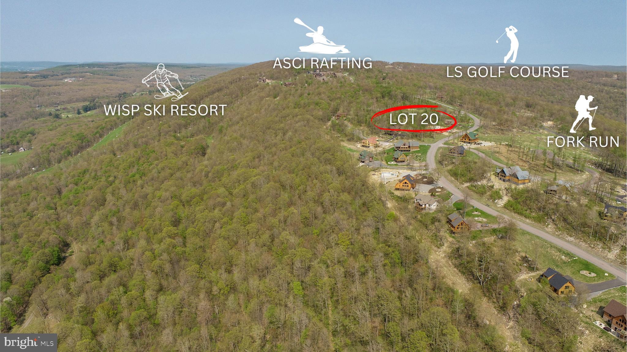 Located just minutes from the ski slopes of Wisp Resort, this exceptional lot offers the perfect blend of privacy, convenience, and natural beauty. Perched atop a mountain, Lot 20 is surprisingly level, making it an ideal site for building your dream home, with breathtaking panoramic views as the perfect backdrop. Nestled in a gated community with direct access to Fork Run’s extensive trail system, it's perfect for outdoor enthusiasts who enjoy hiking, biking, and exploring. Beyond your front door, you'll find a wealth of outdoor activities including boating, fishing, and swimming on Deep Creek Lake, hiking at Swallow Falls State Park, mountain biking at the Adventure Sports Center International (ASCI), golfing at Fantasy Valley or Lodestone Golf Course, and access to miles of trails for cross-country skiing, snowshoeing, and more. Whether you're seeking a full-time residence or a weekend retreat, this property offers the perfect blend of adventure and relaxation. All underground utilities are already in place, allowing you to start construction right away.