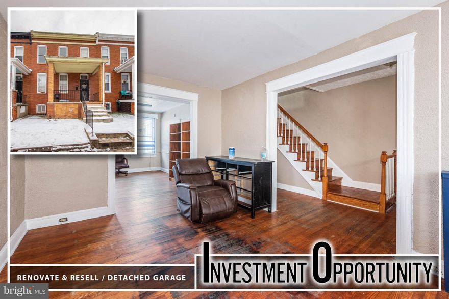 CALLING ALL INVESTORS!  SPACIOUS WAVERLY ROWHOME THAT'S READY FOR YOUR RENOVATIONS!  Main level with a spacious living room, separate dining room, and kitchen, upper level with 4 bedrooms and 1 full bath, an unfinished basement with a 2nd full bath, rear patio, and a detached garage.  Sold As-Is.  Property is being sold with all interior/exterior contents.  Buyer responsible for trash out of property.