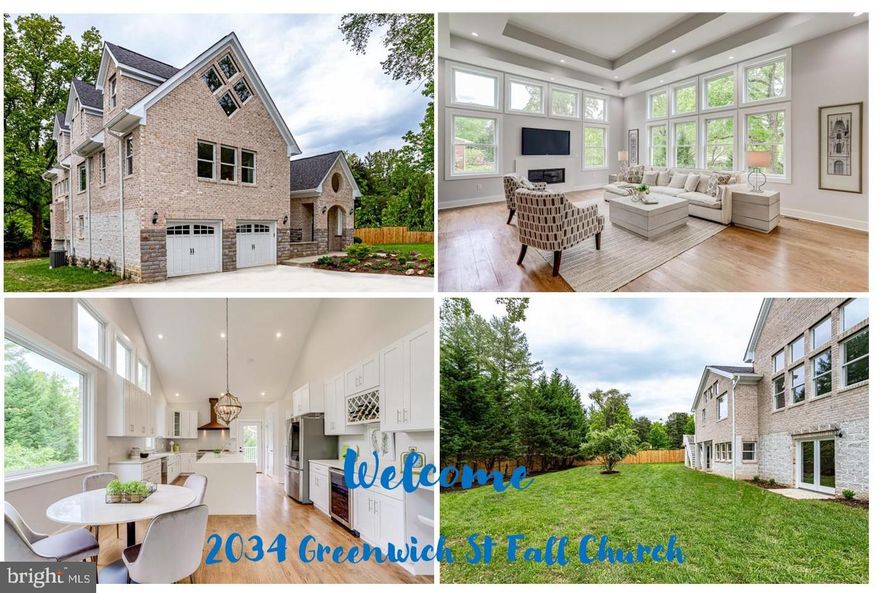 This grand brick and stone colonial, effectively built in 2020 boasts 6400 sf of living space with 6 bedrooms and 5.55 baths. This architectural gem is meticulously designed with dramatic oversized windows, sky lights, and French doors throughout fill the entire house with sunlight.  Amazing angles, soaring 15-foot skylights, designer lighting fixtures and recessed lighting adorns this masterpiece. Gorgeous modern kitchen with water fall island that seats four, 6-burner Thermador range with double oven, wine/beverage refrigerator, built in wine rack, are harmoniously brought together by with 15-foot angled ceiling.  Walls of windows, contemporary gas fireplace, and gorgeous 5-inch hardwood flooring, completes this impressive open concept living room/kitchen. The extraordinary configuration of rooms allows for multiple bedrooms, offices, workout space, in-law, au pair suites, or use as an income producing dwelling.  Vast and bright master bedroom is complimented by a spectacular 4-piece en-suite with a soaking tub and oversized shower which is situated on the upper level for the owners’ ultimate privacy and enjoyment! The unique angles of the ceiling and windows in both room on the second upper level allows limitless options in the use of space.  The cozy reading nook ties both rooms together in perfect harmony.  Home theatre, recreation room, wet bar, gym, and storage room, flagstone patio, and .39 acres of flat yard, make this elegant custom home a quintessential sanctuary you do not want to miss! Walk to the Falls Church metro and enjoy all the best that Falls Church and McLean has to offer. Haycock/Longfellow, McLean pyramid.