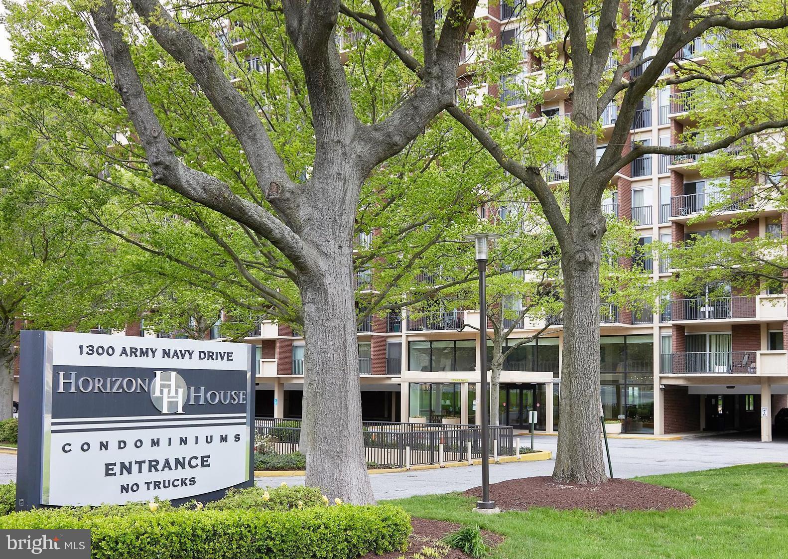 Come see this beautiful condo! Featuring 1 bed, 1 bath, updated kitchen, updated bathroom and walk-in closet with ample storage. Natural light fills the Livingroom thanks to the floor-to-ceiling double-pane sliding glass doors leading out onto a private balcony with access to both the living room and bedroom. Enjoy your morning coffee or evening drink with beautiful sunsets and panoramic views. The bedroom has two spacious closets and an on-suite upgraded bathroom. 1 covered parking space conveys. Residents at Horizon House enjoy 24-hour Front Desk Concierge, Control Access Entry, Community Room, Sun Deck, Swimming Pool, Tennis Court, and Picnic Area. Washer/dryers same floor. Private balconies, almost seven acres landscaped grounds, and a rooftop deck provide for incredible scenic views of DC & VA. Pets allowed (dogs, cats, fish, caged birds), two pets per unit, no size limit. Two laundry rooms per floor. Additional storage units on site. A fabulous location with an easy commute to Washington, DC and surrounding areas! Literally minutes to restaurants, grocery stores, shopping, Pentagon Row (ice skating / summer concerts), the Fashion Center at Pentagon City, Crystal City (the Underground / Restaurant Row). Pentagon City Metro Station within 1/2 mile, quick access to I-395, Ronald Reagan Airport 2 miles and a stone's throw to the new Amazon Headquarters. The condo fee includes all utilities so you only need to pay for your cable and Wi-Fi! Life couldn't get easier than this!