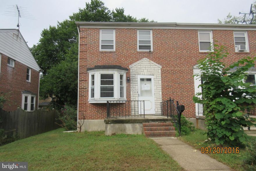 HUD Property - Case #241-754581 - FHA IE (Insured Escrow) Close to I-695, shopping and Marc Train. Property being Sold As-Is. Seller will make no repairs and no repairs can be made before closing. Bidders: Owner Occupants, Nonprofits, and Government. Cash, Hard Money Lending or 203K. Great Investment for first time homeowner.