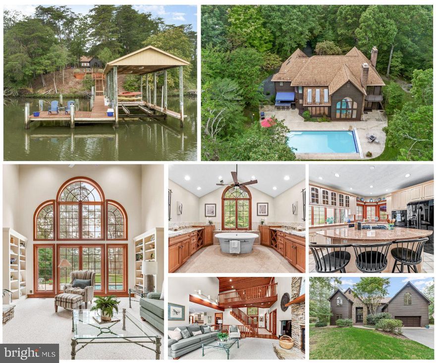 Welcome to 1111 Thompson Court, a private waterfront retreat on coveted St. Leonard Creek. Set on 2.18 acres, this striking home unfolds like a story, with more than 4,700 square feet of beautifully designed living space across three finished levels.

The approach is as impressive as the home itself. A long drive leads you to a stone and cedar façade framed by lush landscaping and double-arched wood doors that open into a grand foyer. Inside, sunlight pours through soaring windows, filling the home with natural light and drawing your eye straight through to the water.

The main level was made for both grand entertaining and intimate gatherings. The foyer is flanked by a formal dining room and living room providing elegant spaces to host, At the heart of the home, the family room stuns with its dramatic floor-to-ceiling stone fireplace and wall of glass overlooking the pool and creek beyond. Adjacent to the family room is a nicely sized office with poolside access. The kitchen is a chef’s delight with granite countertops, Thermador double ovens, and generous prep space, seamlessly opening to a breakfast nook and sunroom where morning coffee comes with sweeping views of the water. A mudroom/laundry room and a full bath with easy access to the pool/patio area complete the main floor.

Upstairs, the primary suite is a sanctuary all its own. With dual walk-in closets, a spa-inspired bath featuring a soaking tub set beneath an arched window, a tiled shower with a glass surround and a private balcony, it’s a retreat that feels worlds away. Three additional bedrooms— one with an attached bath with hallway access and another with its own ensuite—ensure everyone has comfort and privacy.

The lower level extends the story, offering a spacious recreation room that invites movie nights, game days, or simply unwinding. Flexible rooms are perfect for a home office, gym, or 5th bedroom/guest space, and a full bath and ample storage complete this versatile floor.

Step outside and the property transforms into a private resort. A sparkling Gunite pool with an automatic cover is surrounded by a wide terrace, while a full bath just inside makes outdoor living effortless. An inviting mosaic-tiled wet bar with covered awning sets the stage for poolside cocktails. Beyond the pool, a wooded path leads to the water’s edge, where your private boathouse and deep-water pier await. With lifts, electric, and water service, this dock is ready for afternoons on the creek, from leisurely kayak rides to sunset cruises.

Every detail has been thoughtfully designed, from the oversized two-car garage with epoxy flooring to the advanced water treatment systems and triple HVAC units/main floor gas back-up. What remains is a home that is as functional as it is breathtaking, blending timeless craftsmanship with the beauty of its waterfront setting.

Here, life on the creek is not just a view—it’s an experience. From poolside summers to cozy fireside winters and every season in between. Schedule your private showing today!