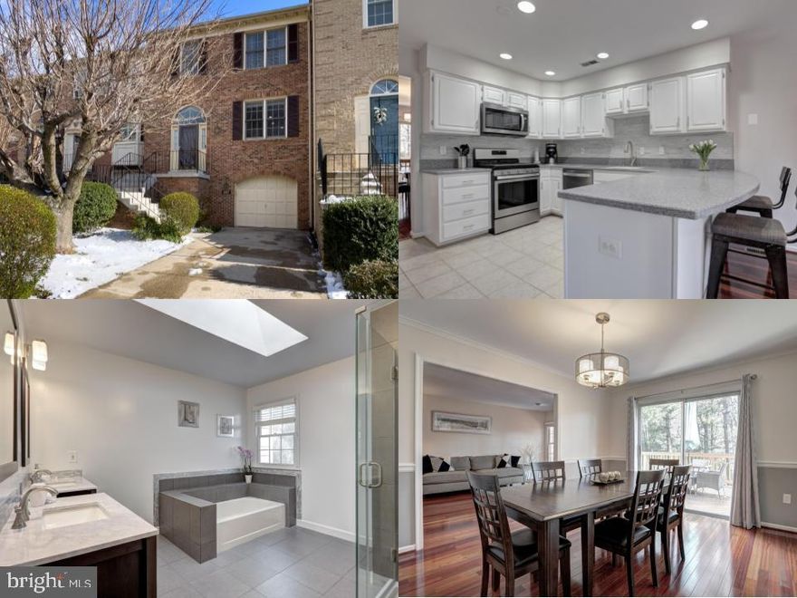 Exquisite taste is evident at every turn in this luxurious colonial style townhome located in the desirable Kingsberry community. The breathtaking beauty of the cherry hardwood floors is such a treat to behold upon entry and goes on and on through to the living room, dining room, and sitting area right next to the breakfast bar in an impeccably designed open concept space. This unexpected but nicely appointed sitting area in kitchen nook impresses with its custom built-in shelves with a built-in tuck away desk, maximizing utility and function without sacrificing elegance and style. The kitchen showcases contemporary and sophisticated detailing in countertop and backsplash design choices complemented by Whirlpool fingerprint resistant stainless-steel appliances and newly, professionally finished cabinetry. Head on up to the upper level, all on high quality vinyl plank flooring, to the impressive primary suite and its sigh-inducing ensuite bath which includes a double sink vanity, soaking tub, and a stall shower. Two additional bedrooms and a second full bathroom complete the upper level. More relaxing space can be found in the lower level, on the2 porcelain tiled recreation room that offers a second full brick fireplace, half bathroom, and easy access to the fully fenced in backyard, the view of which can also be enjoyed from the upper deck! Laundry day will never be a chore with the GE Smart Dispense Washer with built in WiFi for load monitoring! Having a one car garage with space for two extra vehicles on one's driveway is a welcome plus in any townhome community. Recent updates include (all dates are estimates): Roof - 2018, painted deck & updated railings - 2021, fencing -2021, interior paint - 2020, Ecobee thermostat with integrated Alexa/smart phone controls - 2021, and updated light switches and tamper proof power outlets throughout the house. Location could not be more prime just home is minutes away from community pools, shops, restaurants, commuter routes and Pentagon bus lines! This home will endlessly delight, you will want to spend every moment you can in it! Definitely a must see and must call home!