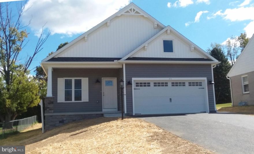 Brand New Rancher.  3 bedrooms, 2 full baths,  Primary bedroom with bath and Cathedral ceilings.  Walk-in closet.  Laundry on first floor.  Kitchen has vaulted ceiling, island and granite counters.  Dining room with slider - nice size deck.  Pocket doors and glass barn door.  2 car garage and nice backyard.  This will not last long.  Call today.