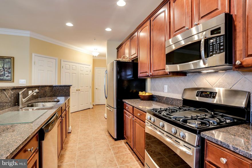 Seller will pay 1st yr condo fees! Spectacular condo with open, spacious floor plan & covered ground level parking. Dream kit w/ elegant cherry cab, breakfast bar, granite cntrs, SS appliances & cer floors. Great rm w/ dual sided gas FP & built-in shelving.  Owner's Suite w/custom closets, spa-like bath w/dbl sinks, sep shower, jacuzzi. Active Adult (55+) comm w/ Elevators,Clubhouse, Pool, & Gym.