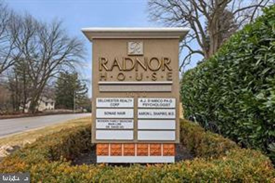 Beautifully renovated 2 bedroom in desireable Radnor House. Second bedroom has French doors into the living room to allow for use as an office or bedroom.  Kitchen features granite counters and stainless appliamces.  Absolute move in condition including PRIVATE BALCONY with expansive views!  Condo fee includes parking and separate storage unit, pool, BBQ area.   Great Main Line location near shops, restaurants and transportation. Garage parking available at an additional cost.
Condo fee is $474/month and utilities are assessed at $198/month.