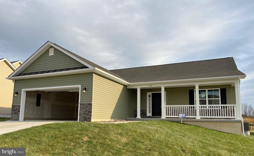 New Construction Ranch Home on Full finished basement.  Home features open floor plan design with vaulted ceilings, luxury vinyl plank throughout the home, and natural gas heating and appliances.  The kitchen offers island, stainless steel appliances, gas stove and granite countertops while the dining area leads out to the sunroom with 10x12 deck.  The Family Room has gas fireplace with granite surround and vaulted ceilings with recessed lighting.  There is a 12x18 primary bedroom with vaulted ceiling, full bath with tile shower, and patio doors leading out to a second private deck off bedroom.  The fully finished basement offers plenty of additional space with spacious rec room, full bath, and 4th bedroom.