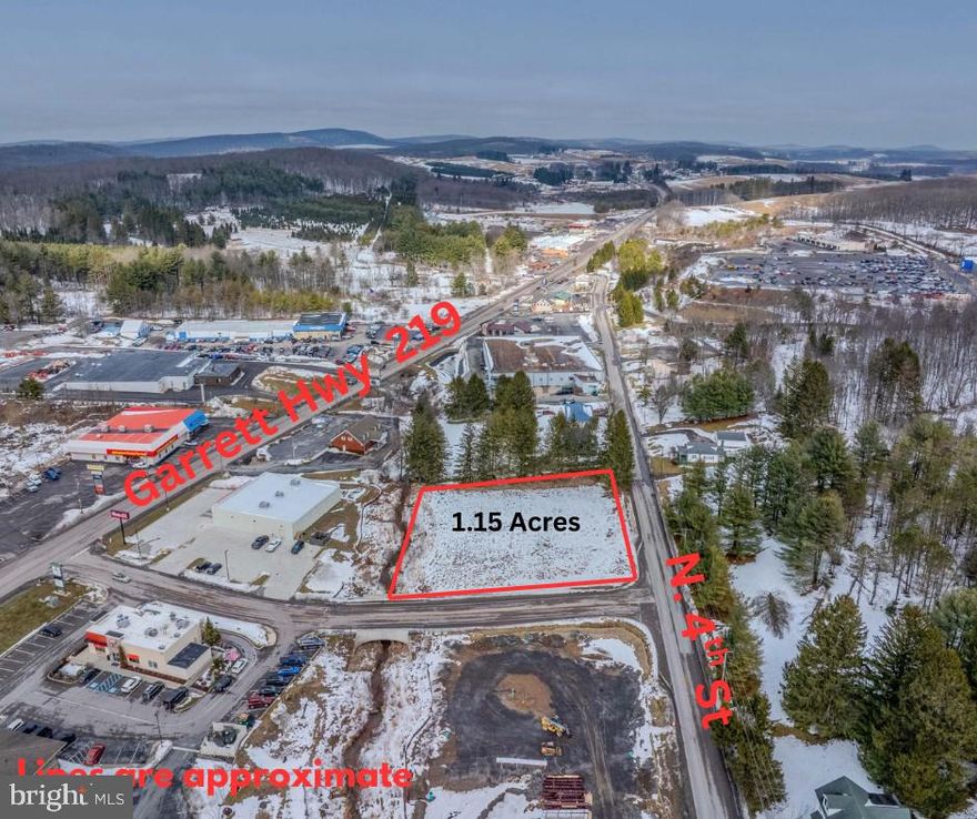 1.15 acres located between Rt. 219 (Garrett Highway) and N 4th St.  Endless possibilities for commercial building. Many national business establishments surrounding this lot.  Public water and sewer connection.  Corner lot, with great visibility! Call now to find out more about this desirable land!