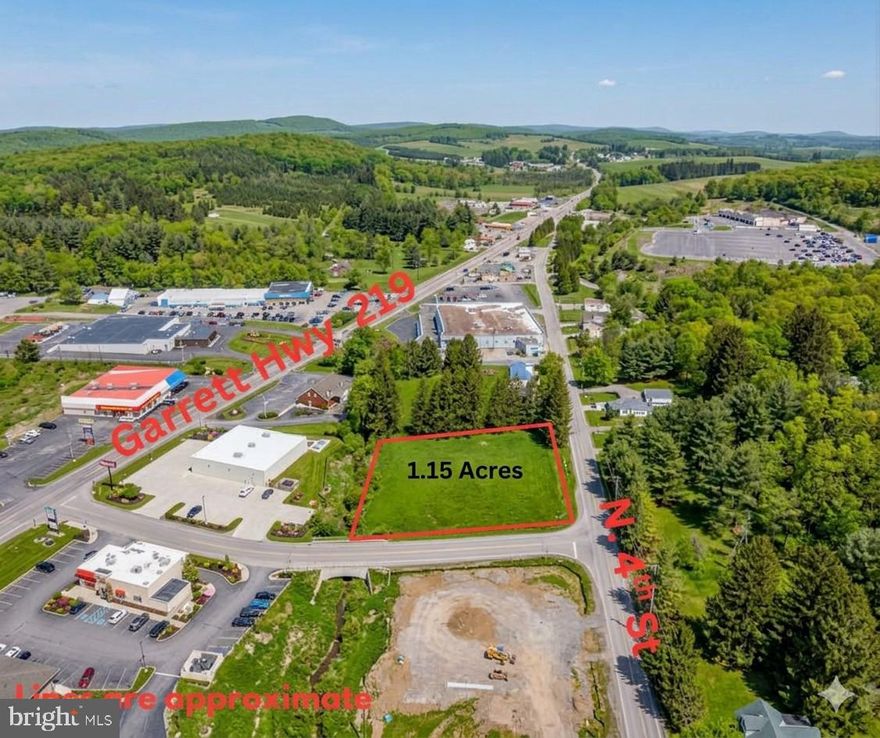 1.15 acres located between Rt. 219 (Garrett Highway) and N 4th St.  Endless possibilities for commercial building. Many national business establishments surrounding this lot.  Public water and sewer connection.  Corner lot, with great visibility! Call now to find out more about this desirable land!