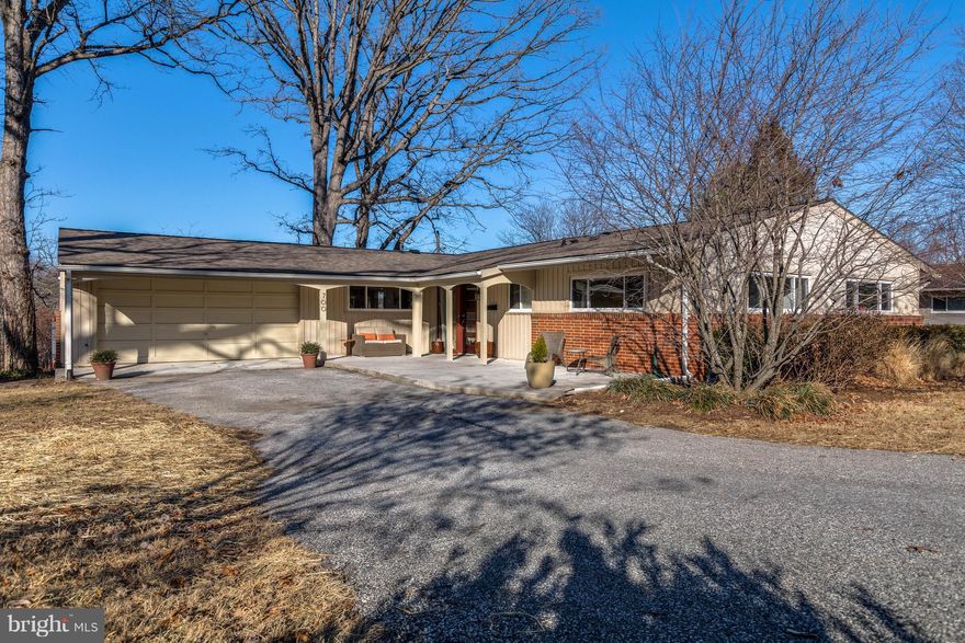 Fabulous Mid-Century Modern home w/ 2 car gar in Towson! This remarkable home is steps away from Stoneleigh Elementary,  school playground, ball fields, & Baltimore County tennis courts. Nice court location & close to every Towson amenity. Two full baths recently renovated, recent arch. shingle roof, replacement windows/sliders, new sewer line. Inviting foyer & open floor plan! Kit open to fam rm!