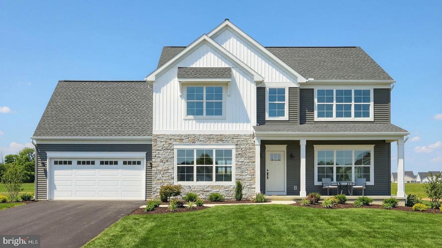 This thoughtfully designed, 2-story home features 9’ ceilings on the first floor and a 2-car garage with mudroom entry. A welcoming front porch provides entry to the foyer. To the right of the foyer is a flex room that can be used as a study, living room, or other versatile space, and to the left is the formal dining room. The open kitchen is well-equipped with stainless steel appliances, quartz countertops with tile backsplash and a large center island, perfect for entertaining. Adjacent to the kitchen is the family room with a cozy fireplace and sliding glass door access to the rear patio. On the 2nd floor, the owner’s suite includes a private bathroom with a double bowl vanity, tile shower, and a spacious closet. Down the hall is a convenient laundry room, 3 additional bedrooms and a full bathroom. Images may include virtual furnishings for illustrative purposes only.