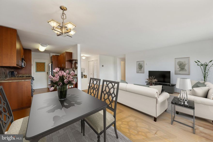 **Photos have been virtually staged** This sun-filled one-bedroom, one-bath condo located on the 10th floor of the highly sought-after Park Sutton Condominiums. Offering stunning sunset views and a spacious, open-concept living area, this condo is perfect for those looking for a blend of comfort and convenience.The gorgeous hardwood floors throughout create a warm and inviting atmosphere. The updated kitchen features sleek granite countertops and backsplash, stainless steel appliances, and ample cabinetry that ensures plenty of storage space. The living room and dining area flow seamlessly, providing the ideal space for both relaxation and entertaining. A welcoming foyer greets you upon entry and offers two convenient coat closets for additional storage. Park Sutton Condominiums boasts fantastic amenities, including a front desk concierge, outdoor pool, rooftop deck with stunning views, a spacious party room, on-site laundry facilities, and parking. Best of all, all utilities are included in the condo fee. This condo is just minutes from downtown Silver Spring, within walking distance to the Metro, and offers easy access to both Bethesda and DC.