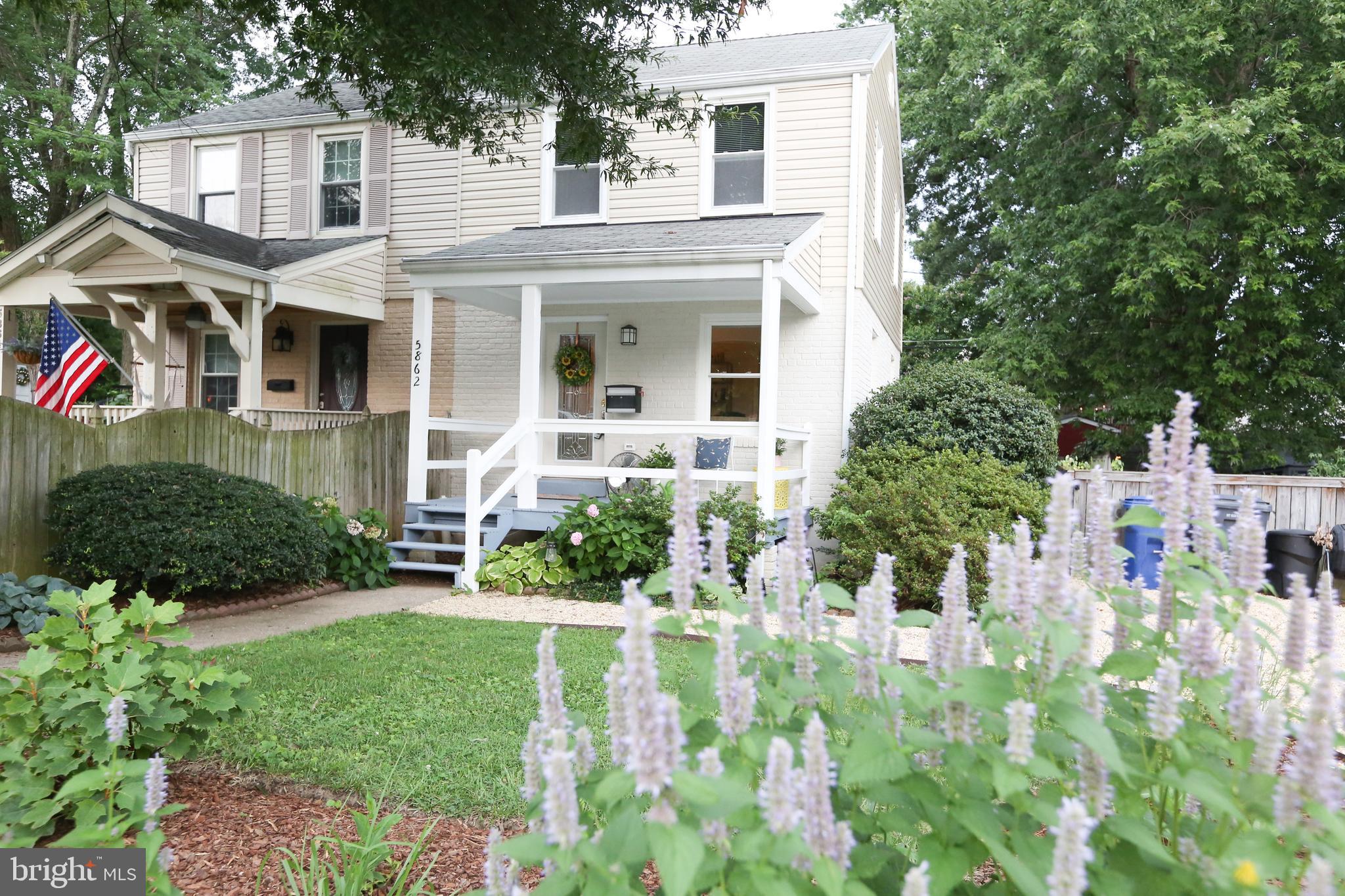 It will be love at first site when you see 5862 Monticello Road - suburban living just two blocks to the METRO! The landscaped front yard, pebble driveway, and bright, welcoming porch, will have you feeling at home. You can have the best of both worlds in this charming home in sought after Jefferson Manor neighborhood: the peace and quiet of living on a quiet, one-way street with a fenced backyard and the convenience of being blocks to the METRO, grocery stores (Aldi, Wegmans, and Walmart as well as a few smaller niche markets), restaurants, and shops. The sunny porch is the perfect place to start your day, waving to neighbors and enjoying the sunrise. The main level boasts original hardwood floors, dedicated living and dining rooms that flow easily to the kitchen, and a walkout to the back deck. Upstairs are two sunny bedrooms also with hardwood floors and a beautiful full bath. The basement has been partially finished and boasts a rec room perfect for hobbies or games. The lot is 3,600 sq ft. There is a large deck for entertaining, a French drain system, and plenty of space for gardening. This home is located in the very popular Jefferson Manor neighborhood in Fairfax County. No HOA! But there is a very friendly and active neighborhood with lots of activities like an annual block party, home and garden tour, and other events that bring neighbors together. This neighborhood is a commuter’s dream: TWO blocks to the Huntington Metro, easy access to 495, close to Ft Belvoir, Pentagon, and National Harbor. Schedule a showing today!