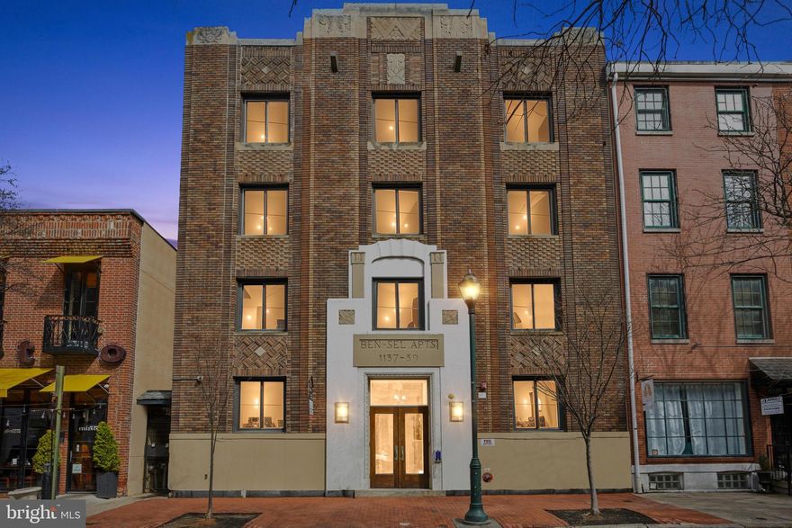 Like falling in love? You're bound to when you experience this sweet, sun-splashed spot right in the middle of Wash West Wonderful on coveted Antique Row. Talk about a fun location!

Unit 301 is an upbeat, bi-level, 2-bedroom contemporary condo perfect for first timers and medical professionals alike. The 1st floor houses a very cool, must-see kitchen.

On to the spacious, open floor plan encompassing LR / Dining Area facing south on Pine Street. Four large windows bring neighborhood charm and greenery right into your space once the tree outside is in bloom.

Upstairs are two spacious bedrooms; in fact, one could be used as a guest room and office — there's that much space. You'll enjoy the terrific just renovated bathroom in Feb 2025 and the convenience of the washer / dryer being on the same level.  Unit 301 has Central A/C, of course.

Crave outdoor space? Sunrise to sunset, you'll relish the common roof deck with stunning 360-degree views.

The Ben Sel Apts is a renovated 19-unit art-deco condo building offering some serious pluses: Unit 301 can be accessed from both floors for easy moving; your own 4x4x4 storage bin and communal bike room in the basement. PET FRIENDLY BLDG.

Fantastic walkability score of 10+. Close to Whole Foods, Acme, Mom’s, Reading Terminal, Seger and Kahn Parks, Avenue of the Arts, Washington and Rittenhouse Squares, 13th Street Restaurant Row, plus (score!) charming boutiques, fabulous restaurants and coffee shops in your immediate neighborhood (Mixto, Kiddo, Giorgio On Pine, Mabu, Good Karma and Jiggy immediately come to mind).

Note - If red is not your color (kitchen cabinets) Seller advises cabinets are from Ikea and can be changed.  Buyer's responsibility to confirm this.

Finally: Work @ Jefferson, Pennsylvania or Wills Eye Hospitals? You'll be at your shift in a flash. What's not to love?