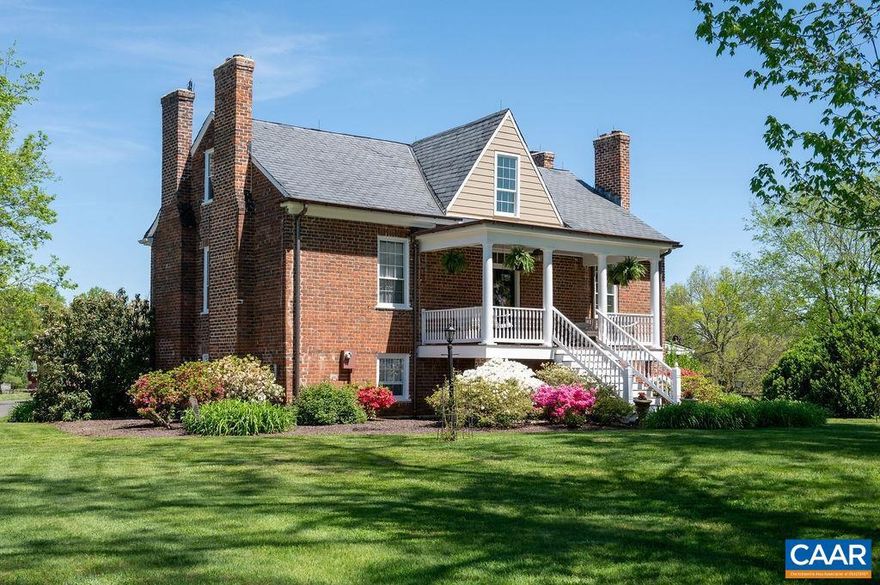 Nestled in the Fluvanna countryside, Hill Grove Farm blends historic charm with modern luxury. This c. 1830 Federal-style farmhouse has been meticulously restored, honoring its architectural heritage while offering contemporary comfort. Situated on 70 private acres at the end of a cul-de-sac, it is bordered by Cary Creek to the north. A meandering drive leads to the 5BR main house, showcasing original hardwood flooring, moldings, and sunlit living spaces. The gourmet kitchen features top appliances, custom cabinetry, and flows into a family room and adjacent dining. Multiple fireplaces enhance the home?s ambiance, while a large slate-paved patio serves as a natural extension, ideal for alfresco dining & entertaining. The grounds are a sanctuary, offering an array of outdoor amenities including a swimming pool, a pond, a gazebo, and lush flower gardens. Equestrian facilities include stalls, run-in shed, riding ring, and expansive pastures. Scenic trails wind through the wooded acreage. A charming guest cottage (Airbnb) and versatile outbuildings (equipment storage, workshops, potential wedding venue) complete this rare offering of history and tranquility. Not under easement. 35 minutes to Charlottesville, 40 minutes to Short Pump.,Soapstone Counter,Wood Cabinets,Fireplace in Home Office,Fireplace in Kitchen,Fireplace in Living Room,Fireplace in Master Bedroom