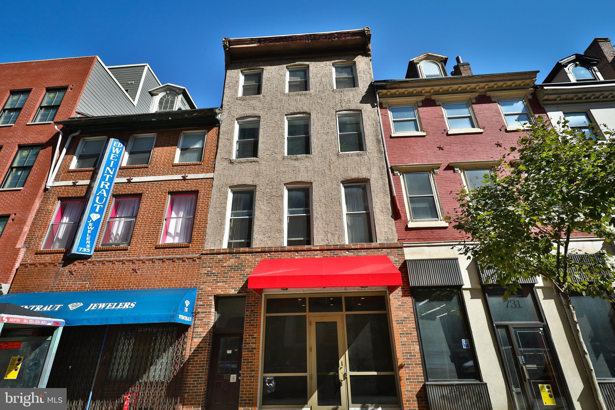 Great opportunity in a rapidly developing location. 4 story, mix use building 1 store front and 3 residential apartments updated and turnkey they are all on a month to month lease, featuring A/C hardwood floors, high ceiling . Everything separately metered, this building is a little over 6000 square feet and runs street to street , zoning is CMX5 Commercial space currently vacant, 733 Walnut is within a 3 block radius of Washington Sq Park, Curtis Center, Penn Mutual Towers, Saint James (45 story luxury high rise apartments), The Ayer (1mil plus condos), Franklin Residences (13mil in recent renovations), Jefferson University Hospital Systems, Pennsylvania Hospital Systems, 500 Walnut Street (3mil plus condos). This is the perfect building and the perfect opportunity for a business owner to utilize the retail space
