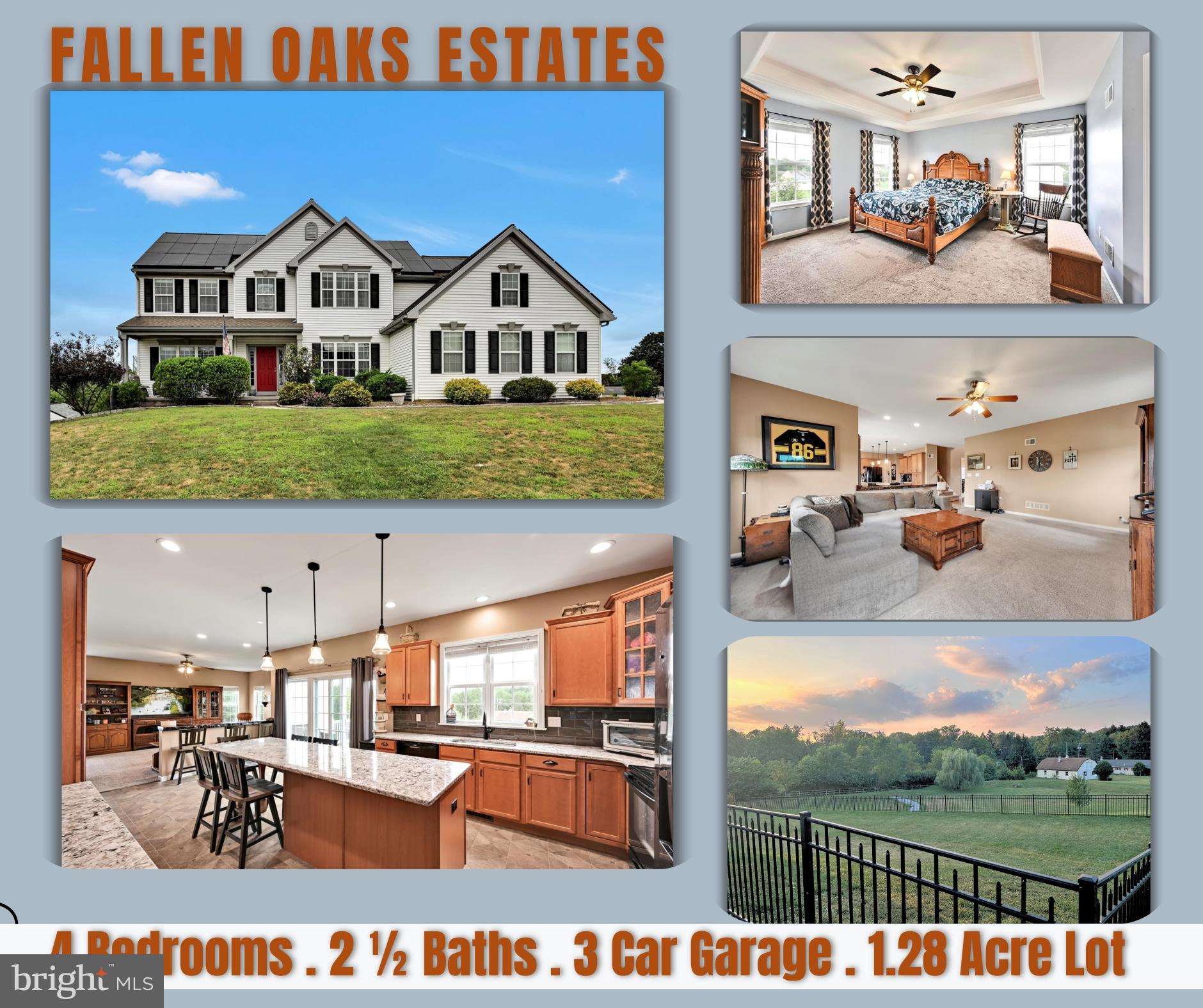 ***Elegant Garman-Built Home on 1.28 Acres in Fallen Oaks Estates***
Discover comfort, style, and space in this beautifully maintained 4-bedroom home situated on a partially fenced 1.28-acre lot in sought-after Fallen Oaks Estates. Built by Garman Builders, this property welcomes you with a two-story foyer and coat closet, setting the tone for the thoughtful design throughout.
Step into the formal dining room, perfect for gatherings, and a bright family room that flows seamlessly into the upgraded kitchen—featuring quartz countertops, tiled backsplash, pantry with pull outs, generous island with breakfast bar overhang, and all appliances included. A newly added live edge wood top along the half wall in the living room adds rustic charm, drop zone/mud room along with a convenient powder room completes the main level.
Upstairs, the primary suite boasts a tray ceiling, custom walk-in closet, and a spa-like bath with soaking tub with tile surround, double vanity, glass-enclosed shower, and private water closet. Three additional bedrooms, a second full bath, and a dedicated laundry room provide comfort and convenience.
Enjoy the practicality of three side-entry garages, efficient geothermal heating and central air, and the potential of an unfinished walk-out basement with Superior Walls and 10-foot ceilings ( making this space ready for you to finish to your liking). Outdoor living is a breeze with a rear composite deck with steps, a lovely covered front porch, and ample yard space. ( the yard encompasses the land beyond the fenced in area. See the plot plan).
This home blends quality craftsmanship with modern upgrades—ready for you to move in and enjoy.